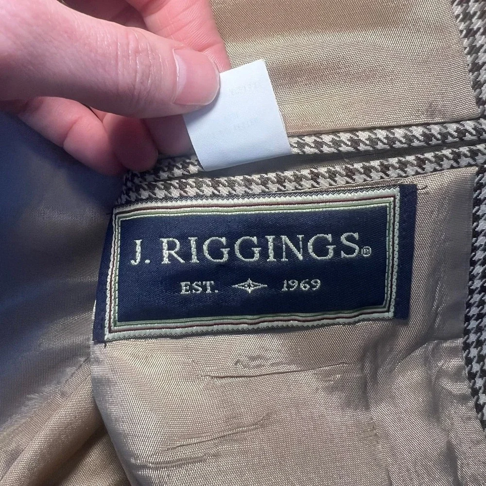 VTG J. Riggings Blazer Houndstooth Wool Blend Classic Mens Business Casual 38R